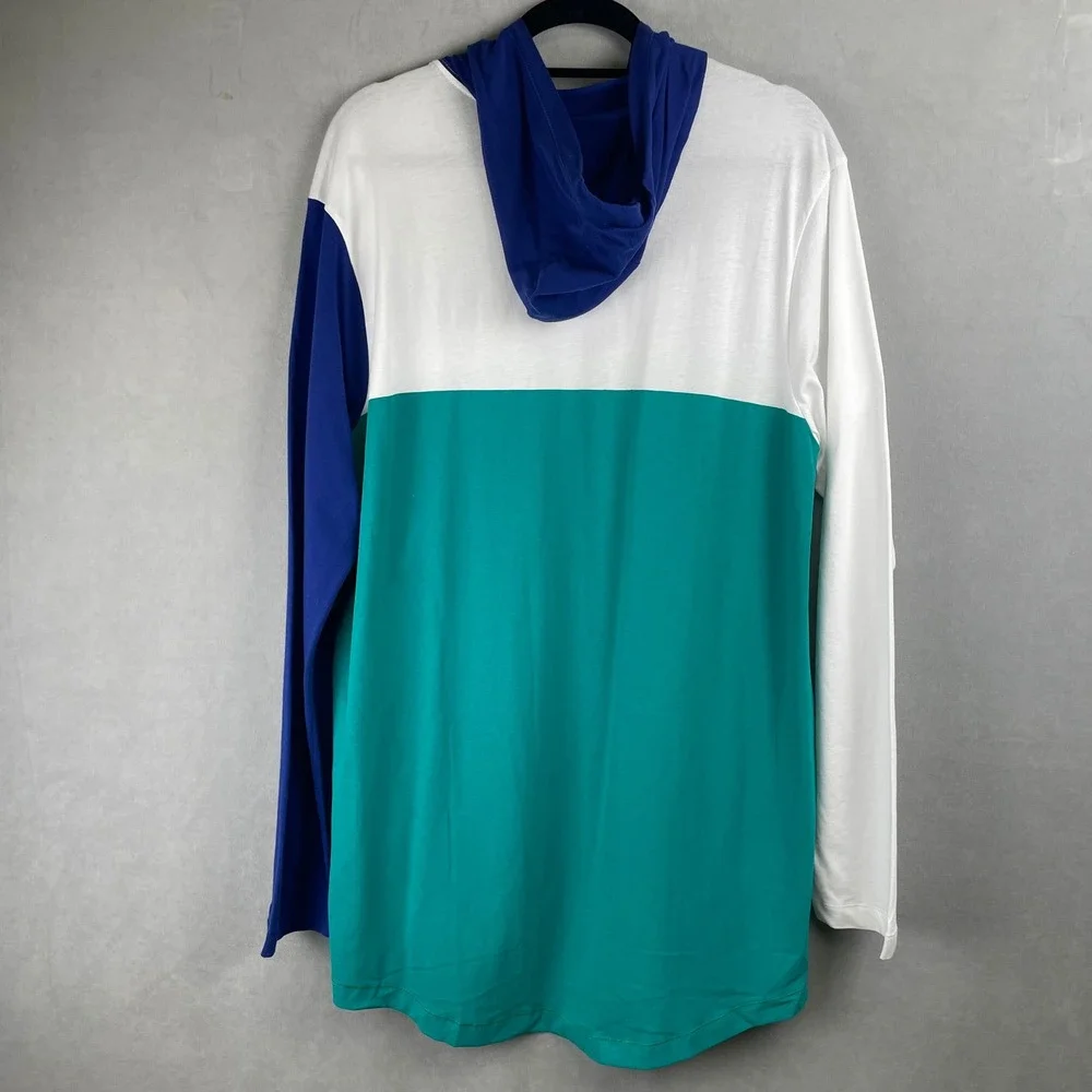 Nike Tee Athletic Cut Colorblock Retro Y2K Long Sleeve Hoodie Green Blue Sport L